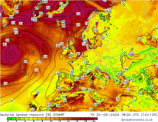 Isotachen Spread ECMWF do 30.05.2024 18 UTC