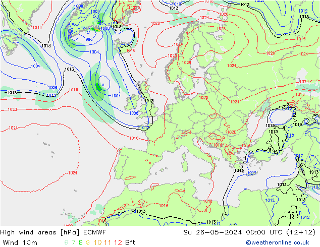 High wind areas ECMWF Su 26.05.2024 00 UTC