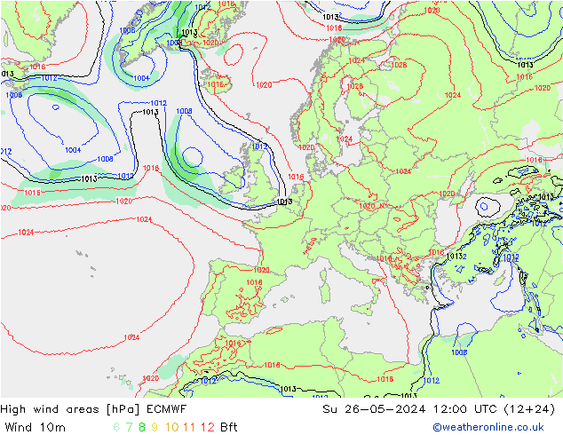 yüksek rüzgarlı alanlar ECMWF Paz 26.05.2024 12 UTC
