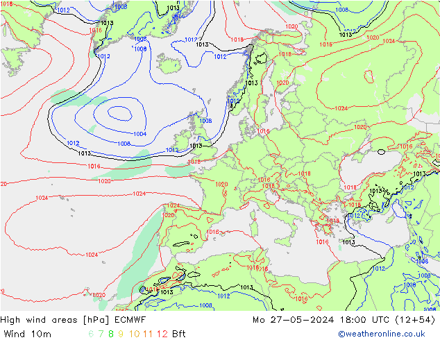 Izotacha ECMWF pon. 27.05.2024 18 UTC