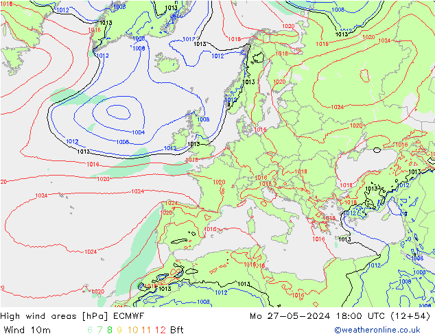 High wind areas ECMWF lun 27.05.2024 18 UTC