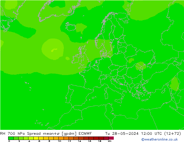 RH 700 гПа Spread ECMWF вт 28.05.2024 12 UTC