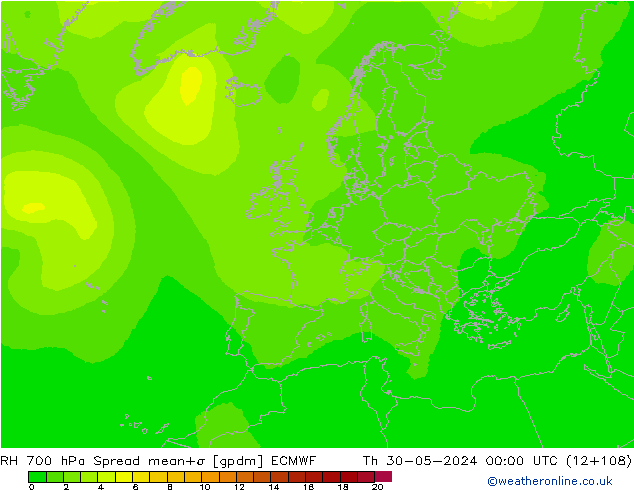 RV 700 hPa Spread ECMWF do 30.05.2024 00 UTC