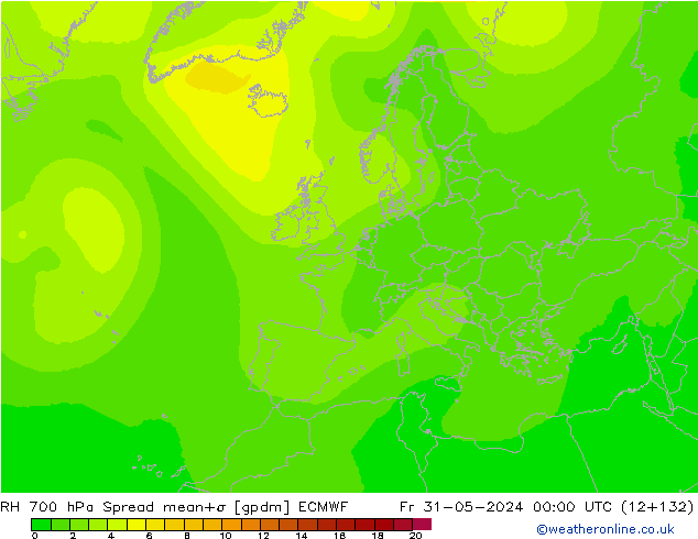 RH 700 hPa Spread ECMWF ven 31.05.2024 00 UTC