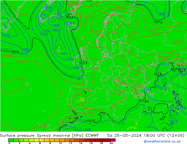 地面气压 Spread ECMWF 星期六 25.05.2024 18 UTC
