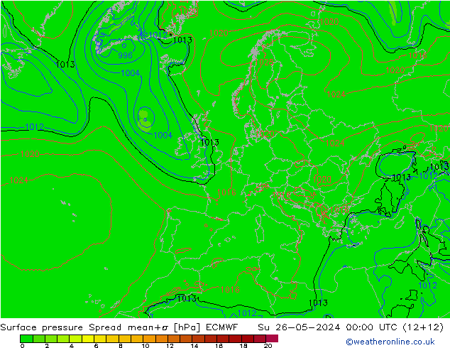 Surface pressure Spread ECMWF Su 26.05.2024 00 UTC