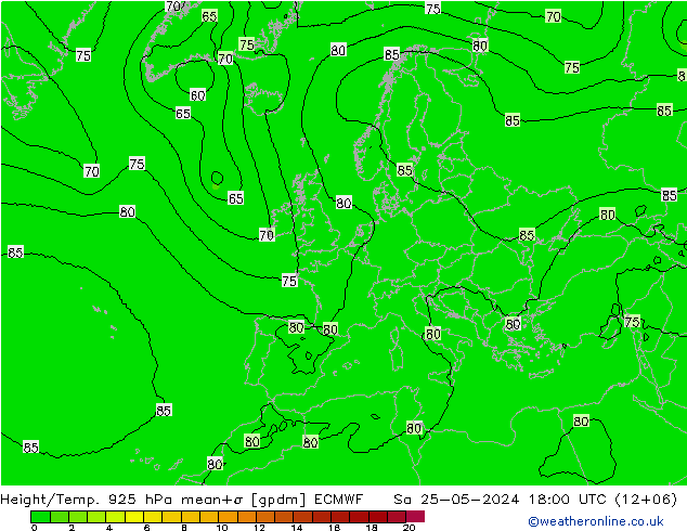 Height/Temp. 925 hPa ECMWF Sa 25.05.2024 18 UTC