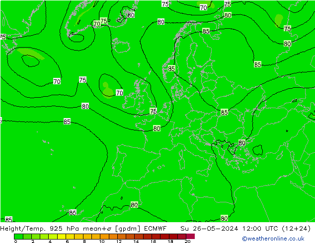 Yükseklik/Sıc. 925 hPa ECMWF Paz 26.05.2024 12 UTC