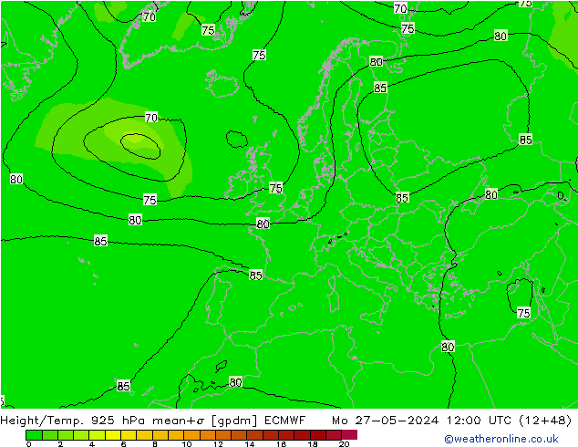 Height/Temp. 925 hPa ECMWF Mo 27.05.2024 12 UTC