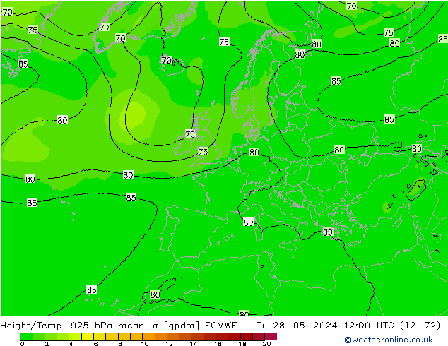 Height/Temp. 925 hPa ECMWF  28.05.2024 12 UTC