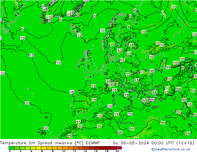 Temperature 2m Spread ECMWF Su 26.05.2024 00 UTC