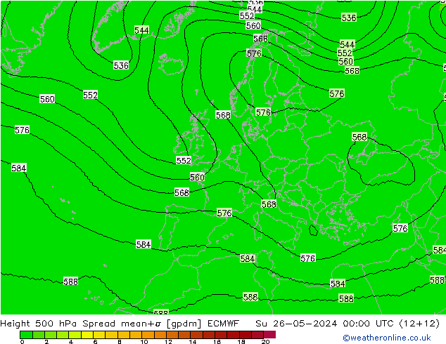 Height 500 hPa Spread ECMWF Su 26.05.2024 00 UTC