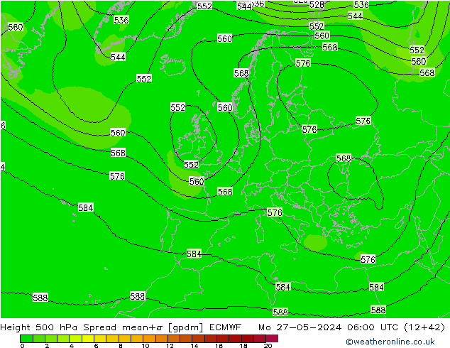 Height 500 hPa Spread ECMWF Mo 27.05.2024 06 UTC