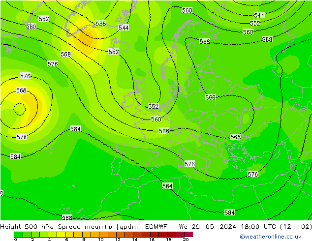 Hoogte 500 hPa Spread ECMWF wo 29.05.2024 18 UTC