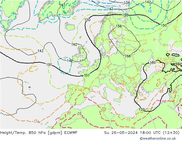 Geop./Temp. 850 hPa ECMWF dom 26.05.2024 18 UTC