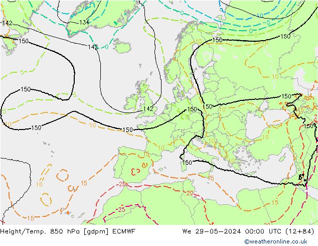 Height/Temp. 850 hPa ECMWF We 29.05.2024 00 UTC