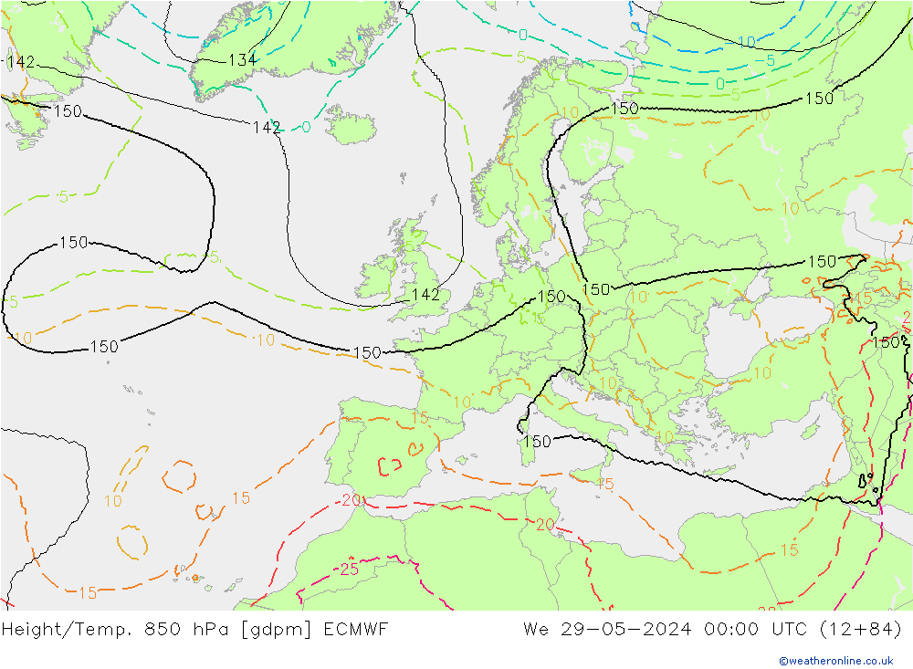 Height/Temp. 850 hPa ECMWF mer 29.05.2024 00 UTC