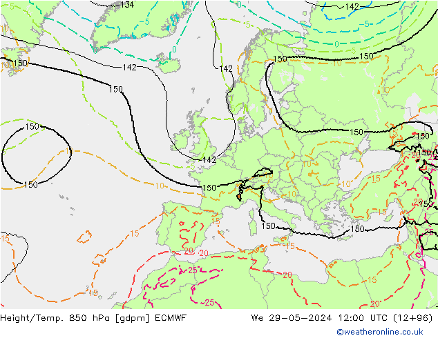 Height/Temp. 850 hPa ECMWF Mi 29.05.2024 12 UTC