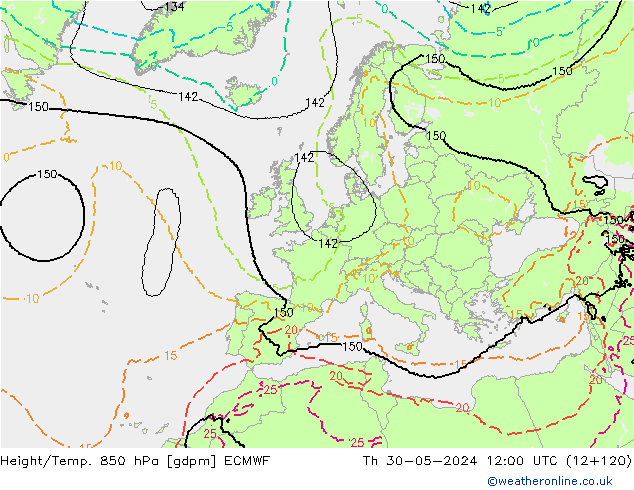 Height/Temp. 850 hPa ECMWF Th 30.05.2024 12 UTC