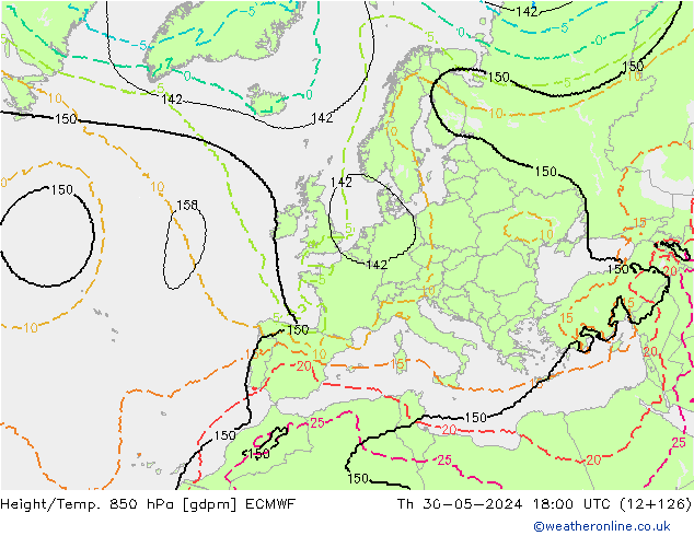 Height/Temp. 850 hPa ECMWF Th 30.05.2024 18 UTC