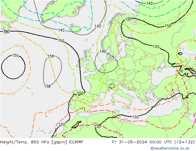 Yükseklik/Sıc. 850 hPa ECMWF Cu 31.05.2024 00 UTC