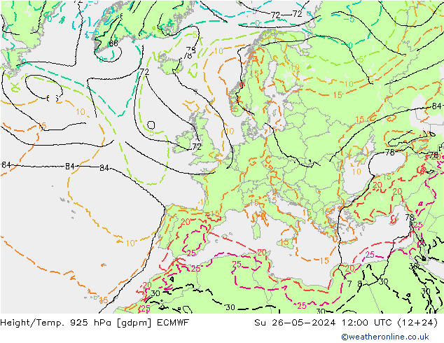 Geop./Temp. 925 hPa ECMWF dom 26.05.2024 12 UTC