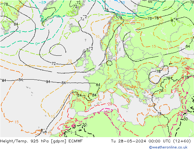 Height/Temp. 925 hPa ECMWF mar 28.05.2024 00 UTC