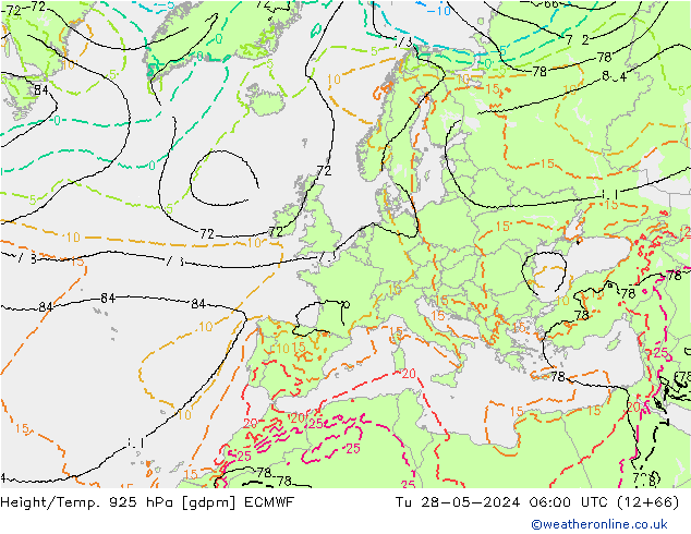 Height/Temp. 925 hPa ECMWF Di 28.05.2024 06 UTC