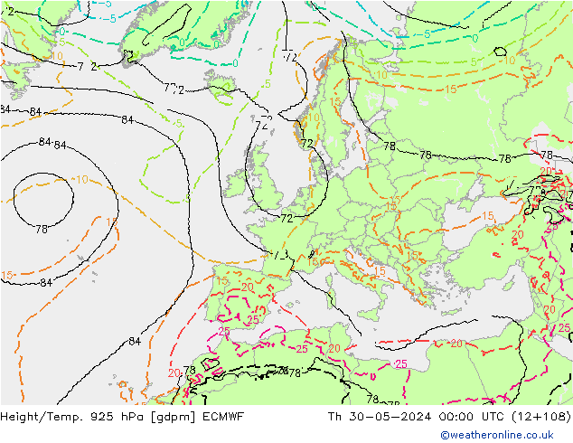 Height/Temp. 925 hPa ECMWF Th 30.05.2024 00 UTC