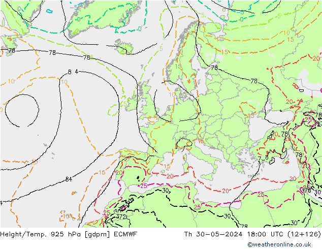 Height/Temp. 925 hPa ECMWF  30.05.2024 18 UTC