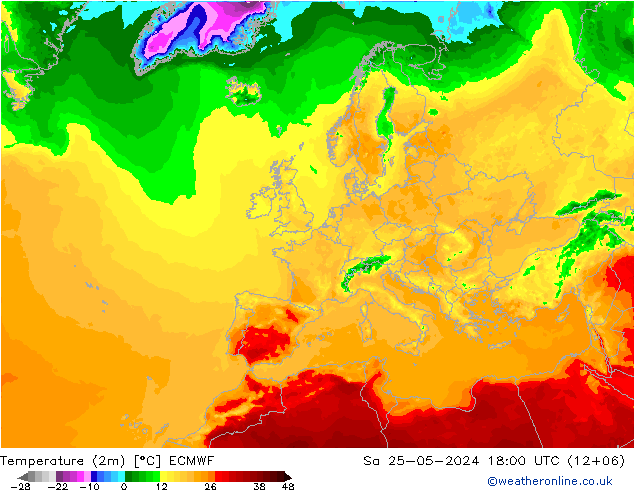 Sıcaklık Haritası (2m) ECMWF Cts 25.05.2024 18 UTC