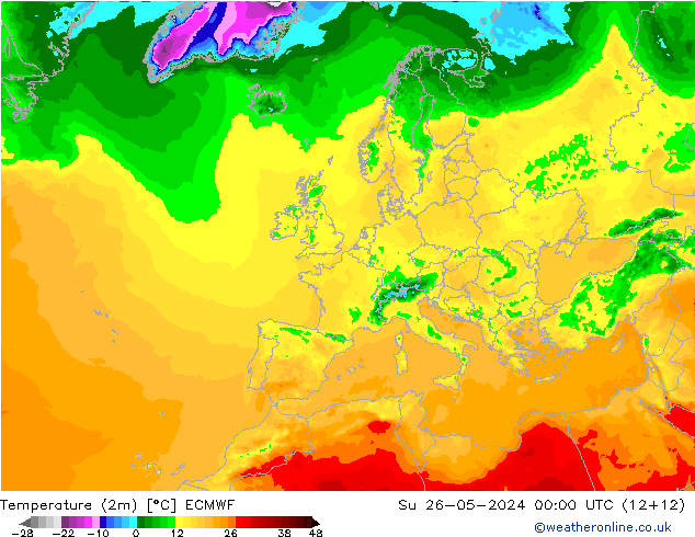 Temperature (2m) ECMWF Su 26.05.2024 00 UTC