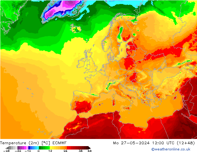 Temperaturkarte (2m) ECMWF Mo 27.05.2024 12 UTC