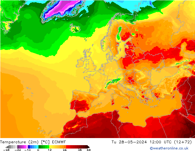 карта температуры ECMWF вт 28.05.2024 12 UTC