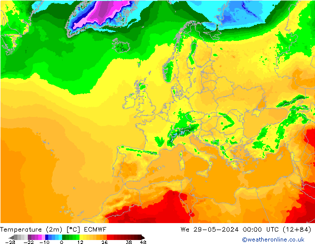 mapa temperatury (2m) ECMWF śro. 29.05.2024 00 UTC