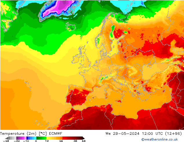 Sıcaklık Haritası (2m) ECMWF Çar 29.05.2024 12 UTC