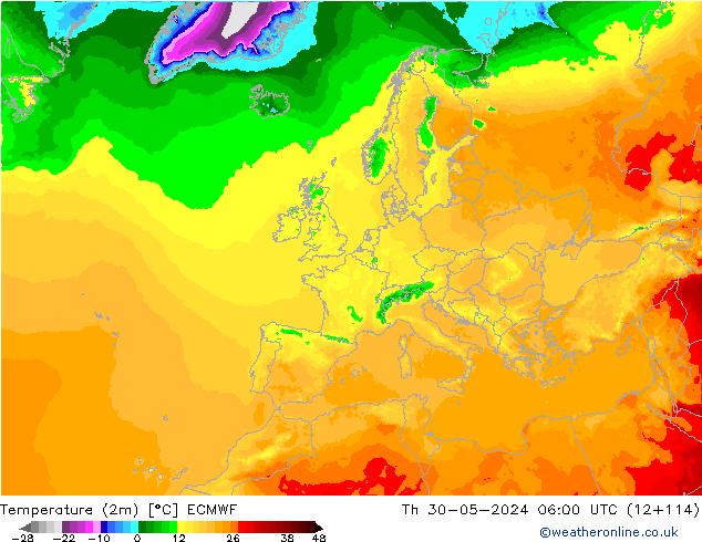 Temperatura (2m) ECMWF gio 30.05.2024 06 UTC