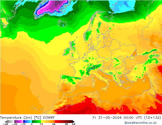 Temperature (2m) ECMWF Fr 31.05.2024 00 UTC