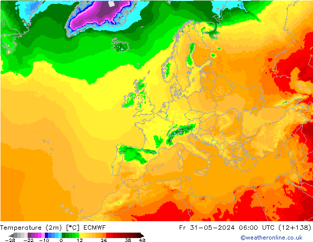 Temperatura (2m) ECMWF Sex 31.05.2024 06 UTC