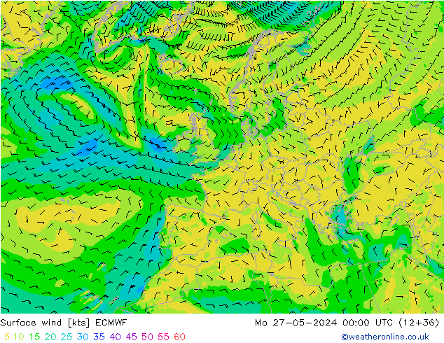 Surface wind ECMWF Mo 27.05.2024 00 UTC