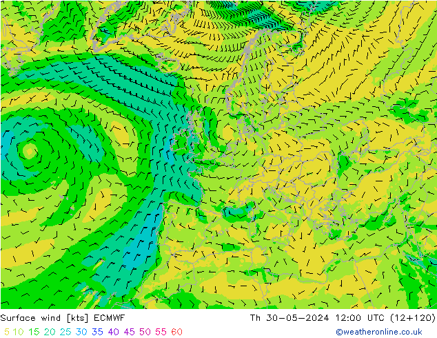 Surface wind ECMWF Th 30.05.2024 12 UTC