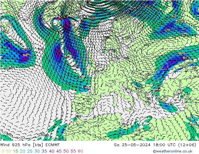 Wind 925 hPa ECMWF Sa 25.05.2024 18 UTC