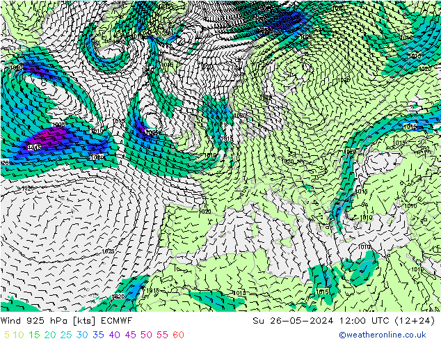 Wind 925 hPa ECMWF Su 26.05.2024 12 UTC