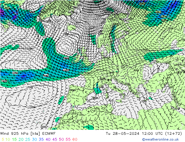 Wind 925 hPa ECMWF Tu 28.05.2024 12 UTC