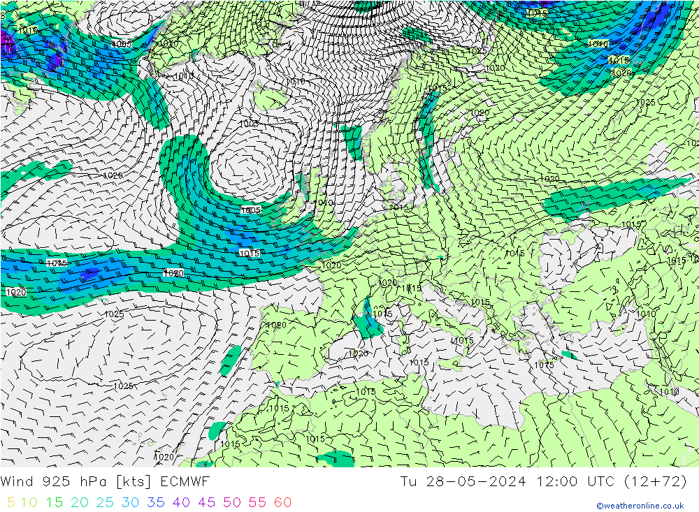 wiatr 925 hPa ECMWF wto. 28.05.2024 12 UTC