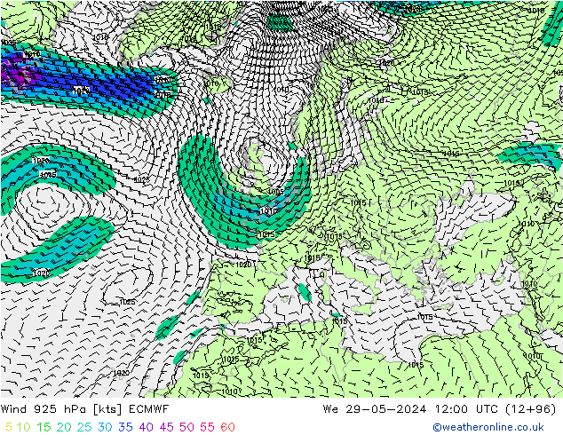 Wind 925 hPa ECMWF St 29.05.2024 12 UTC