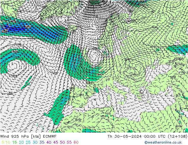 Wind 925 hPa ECMWF do 30.05.2024 00 UTC