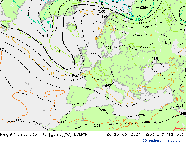 Height/Temp. 500 гПа ECMWF сб 25.05.2024 18 UTC