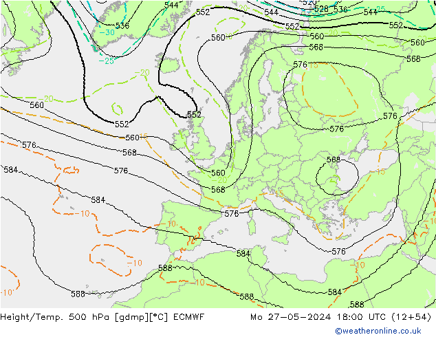 Height/Temp. 500 hPa ECMWF lun 27.05.2024 18 UTC