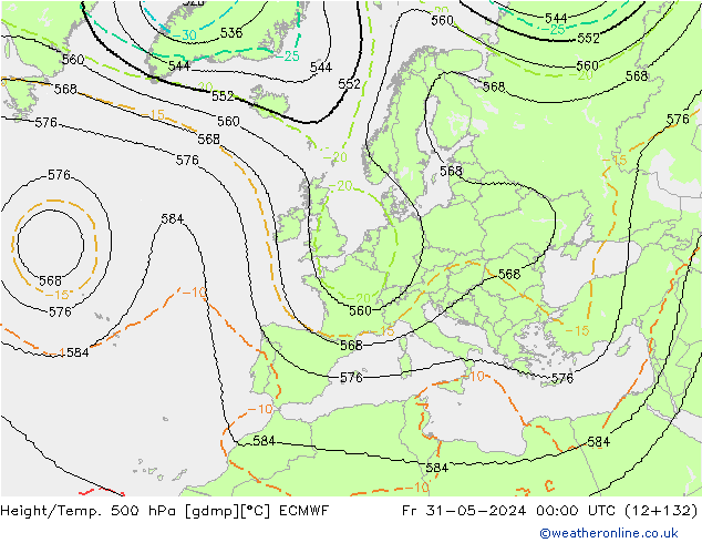 Height/Temp. 500 hPa ECMWF ven 31.05.2024 00 UTC